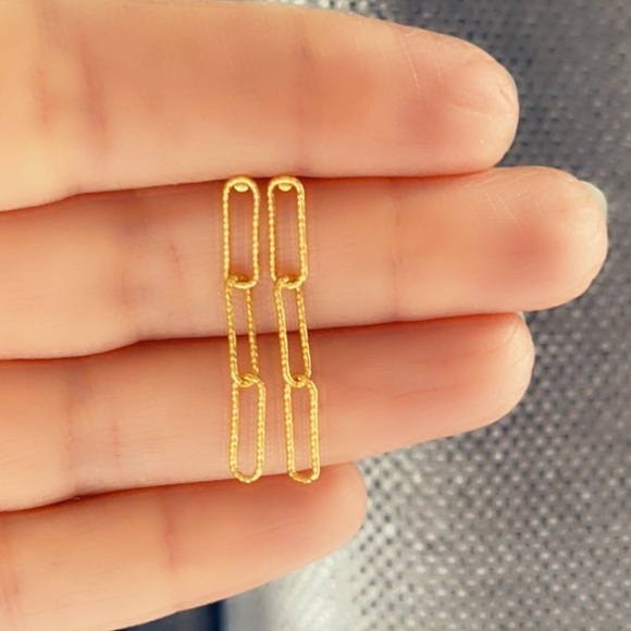 14k Gold Vermeil Paperclip Chain Earrings - Picture 4 of 5